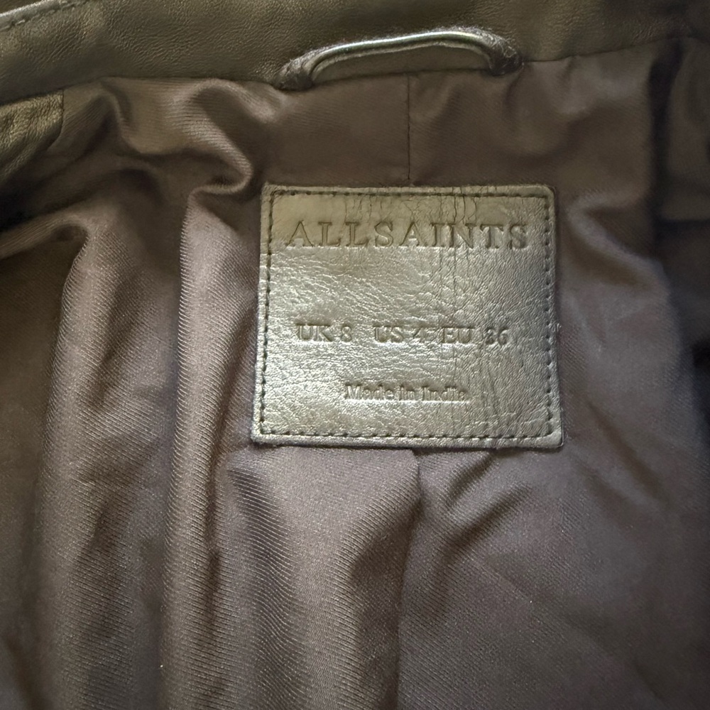 All Saints Black Leather Moto Jacket with Quilted Details - Picture 2 of 9